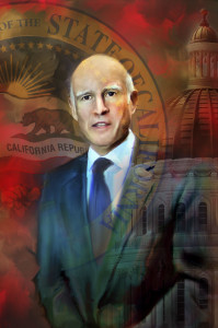 Governor Jerry Brown photographed election night at after party.